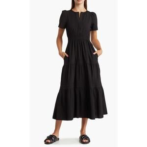 Stitchdrop Tempe Cotton Tiered Maxi Dress Black Womens Size Small New Cottage